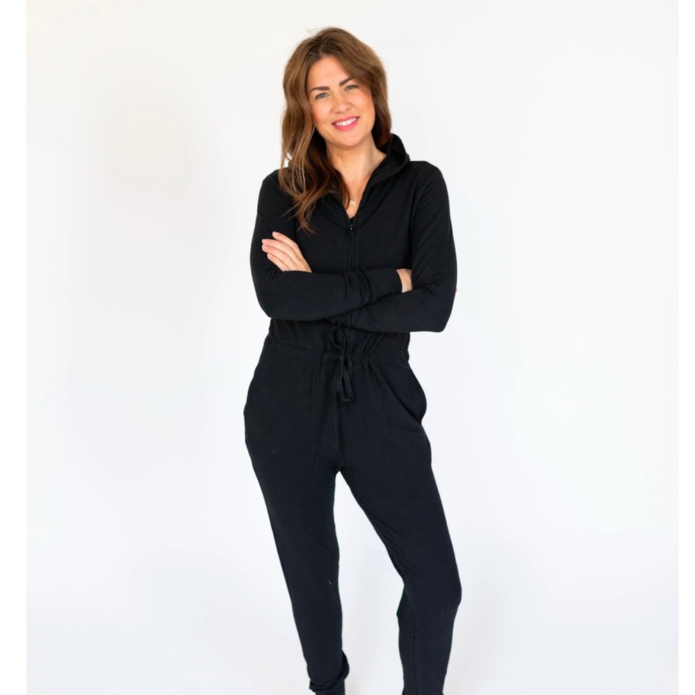Smash + Tess Black Jumpsuit with V-Neckline and Tapered Legs